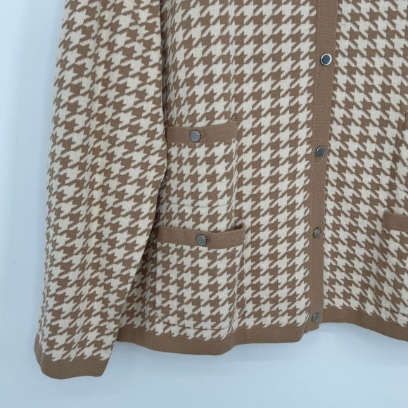 Talbots Grace Cardigan Set Size 3X Tan Houndstooth Knit Twinset Classic Preppy - Picture 5 of 15